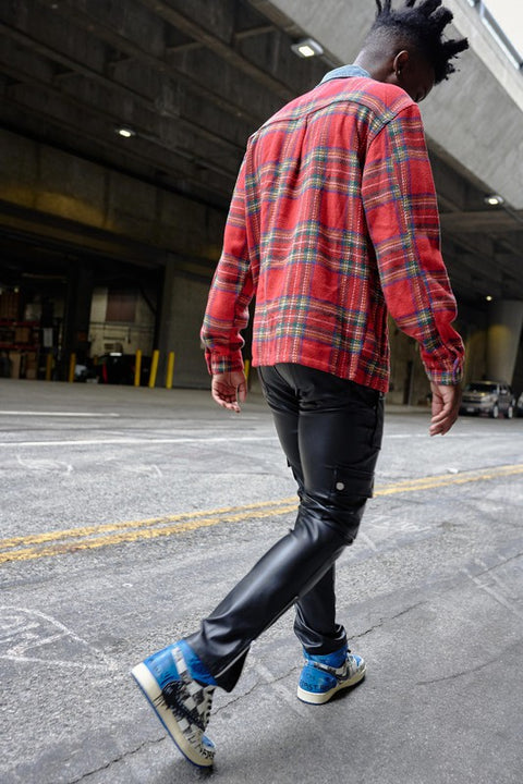 [NEW][LIMITED] First Row L.A. - Flannel Shacket /w Denim Contrast