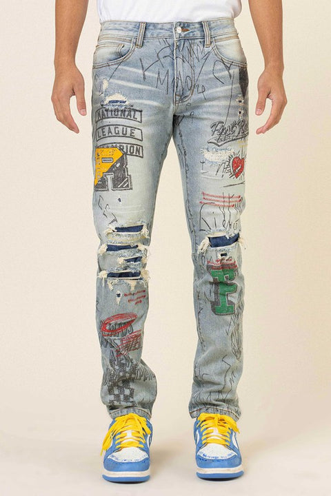[LIMITED EDITION] First Row L.A. - ALLOver Doodling Slim Fit Denim Jeans