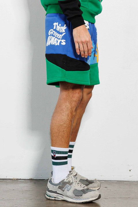 THINK GREEN Cut & Sew Graphic Shorts
