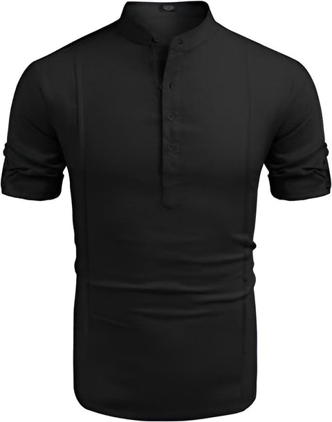 Chemise de plage décontractée en lin Henley pour hommes