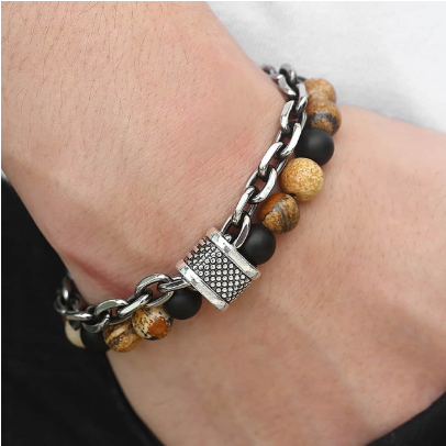 Tiger Eye & Chain Link Bracelet