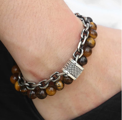 Tiger Eye & Chain Link Bracelet