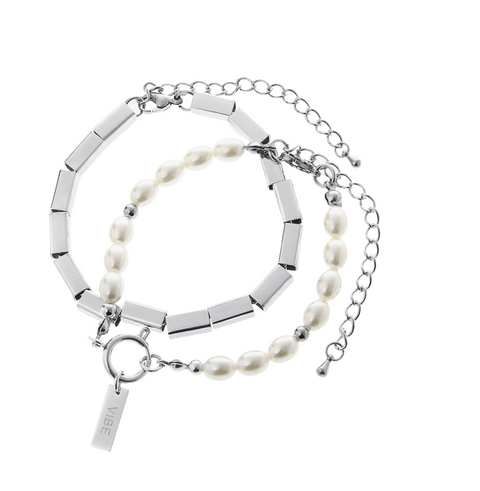 Double Stack Square & Pearl Bracelets