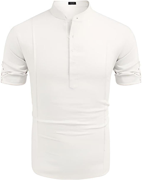 Chemise de plage décontractée en lin Henley pour hommes