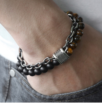 Tiger Eye & Chain Link Bracelet