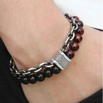 Tiger Eye & Chain Link Bracelet