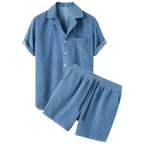 Men's Corduroy Shirt & Shorts Two-Piece Set