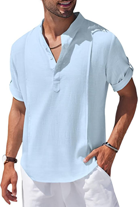 Chemise de plage décontractée en lin Henley pour hommes