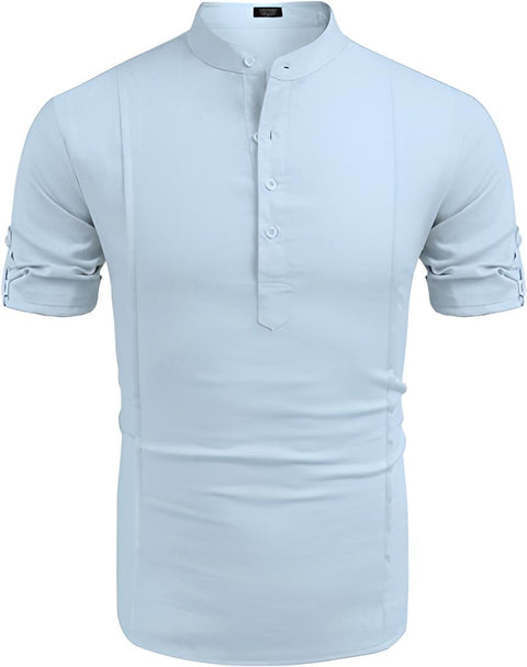 Chemise de plage décontractée en lin Henley pour hommes