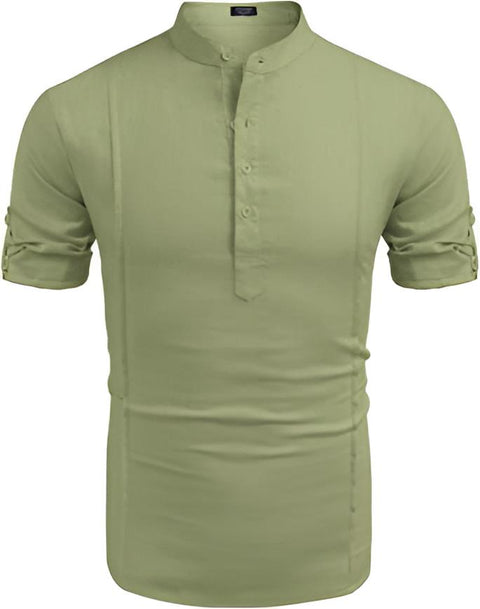Chemise de plage décontractée en lin Henley pour hommes