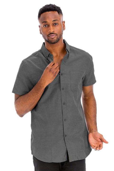 WEIV Men's Casual Short Sleeve Solid Shirt