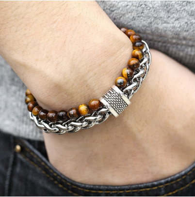 Tiger Eye & Chain Link Bracelet