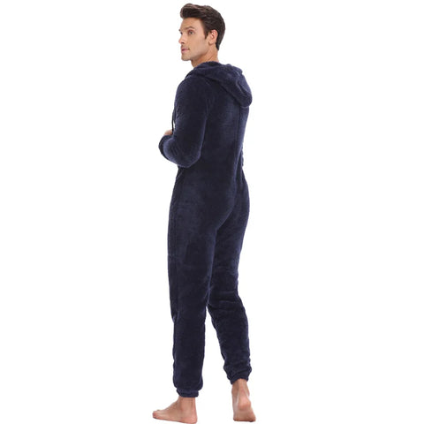Men's Warm Teddy Fleece Hooded Onesie