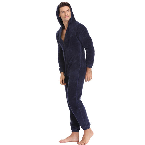 Men's Warm Teddy Fleece Hooded Onesie