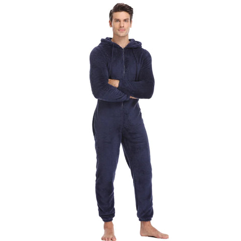 Men's Warm Teddy Fleece Hooded Onesie