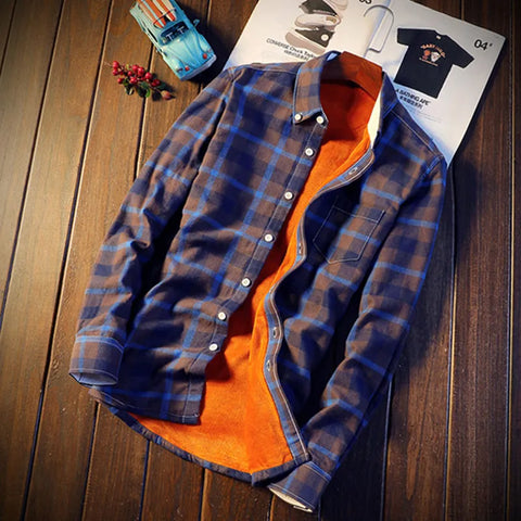 Men's Warm Fleece Lined Plaid Flannel Shirt