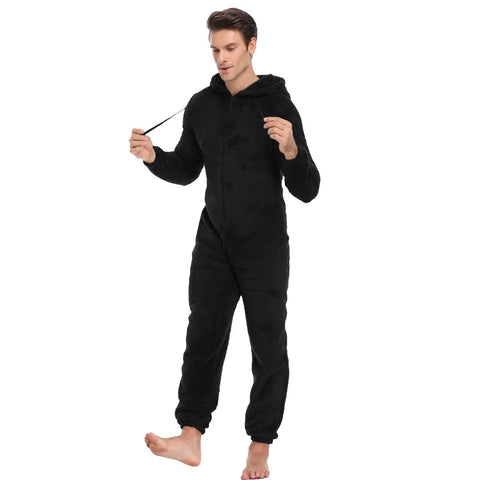 Men's Warm Teddy Fleece Hooded Onesie