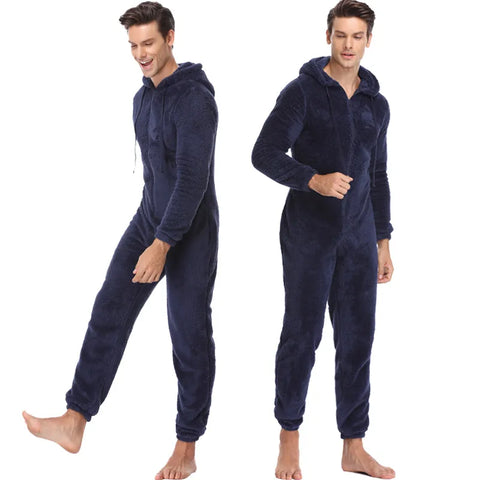 Men's Warm Teddy Fleece Hooded Onesie