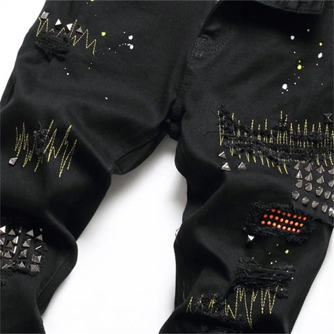 AMIRI Diamond Embroidered Splash Ink Spiked Jeans