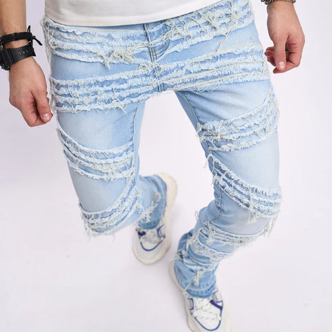 Men's Slim Straight Tier-Shredded Biker Jeans