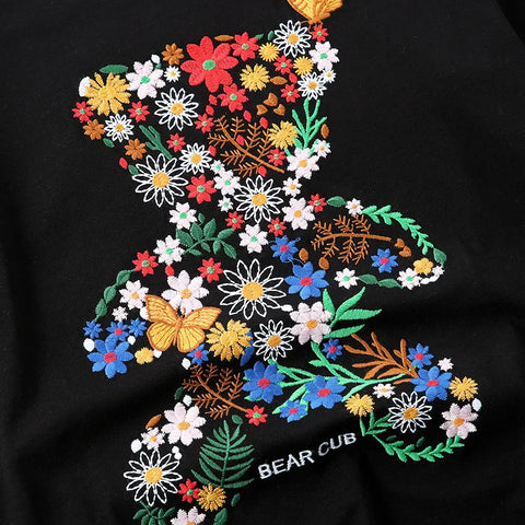 ABCXA Floral Bear Cub Embroidered T-Shirt