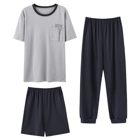 3pc/set Men's Plaid Cotton Pajamas Set