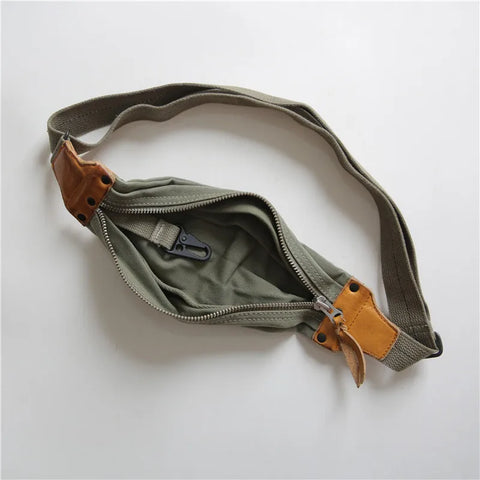 Genuine Leather & Canvas Chest Bag