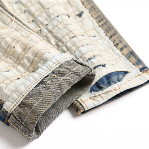 Men's Multi-Pocket Ripped Mid-Waist Slim Stretch Denims