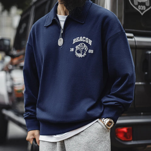 AMEKAJI Beacon 1989 Embroidered Half-Zip Sweatshirt