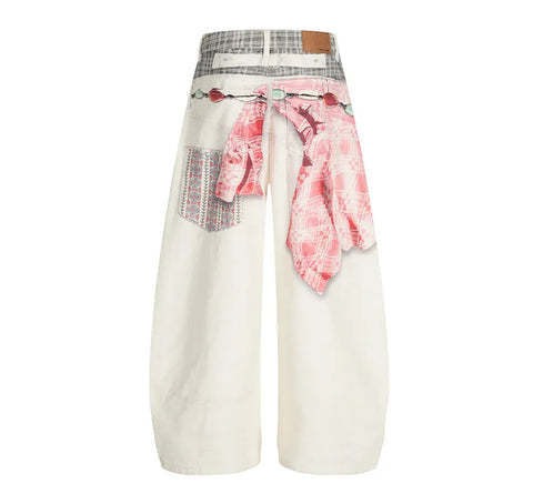 IFB Waist Wrap Shirt Print Wide Leg Jeans