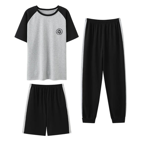 3pc/set Men's Plaid Cotton Pajamas Set