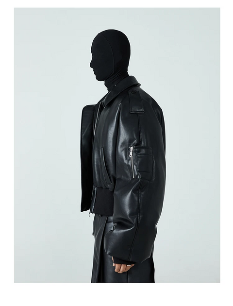 MACARDI Heavy Cropped Black Pu Leather Jacket