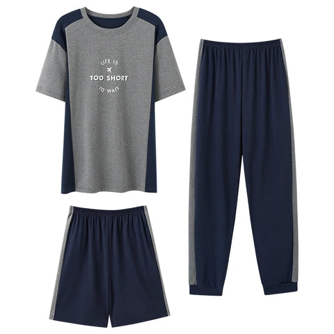 3pc/set Men's Plaid Cotton Pajamas Set