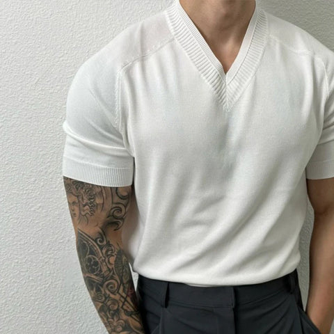 Knit V Neck Short-Sleeved T-Shirt