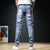 VDMO Men's Frayed Slim Straight Patchwork Jeans
