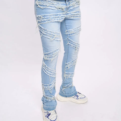 Men's Slim Straight Tier-Shredded Biker Jeans