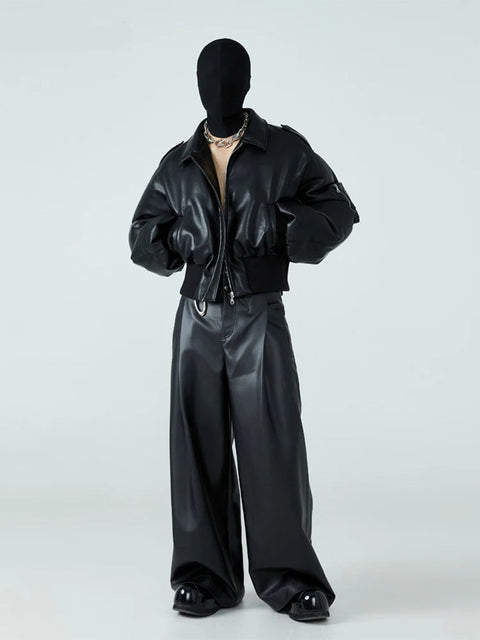 MACARDI Heavy Cropped Black Pu Leather Jacket