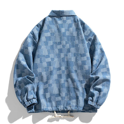 HARBOR Checkered Patchwork Denim Jacket