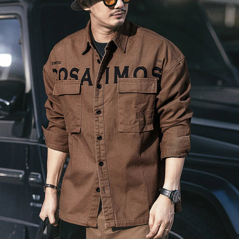 NEW COSAIMOS Double Pocket Button Up Letter Print Shirt