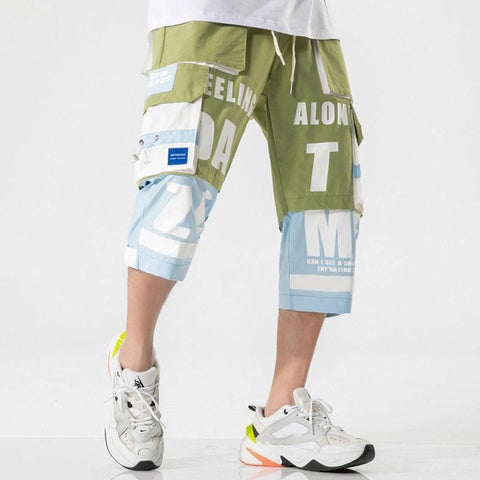 NEW Printed Patchwork Calf-Length Cargo Shorts