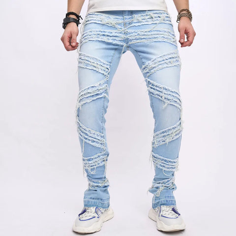 Men's Slim Straight Tier-Shredded Biker Jeans