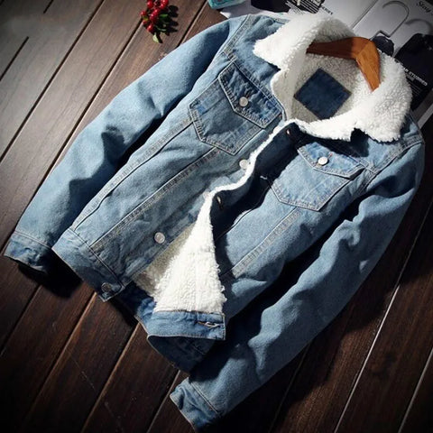 Men's Warm Fleece-Lined Denim Cowboy Jacket