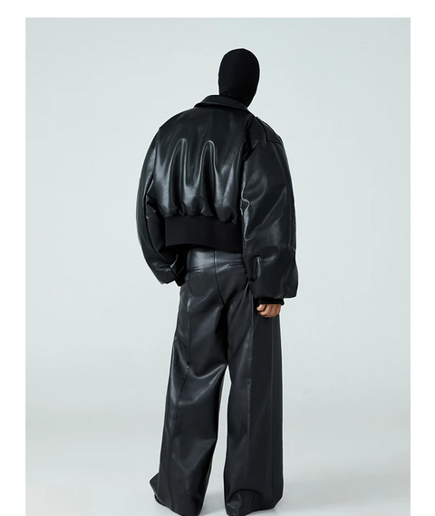 MACARDI Heavy Cropped Black Pu Leather Jacket