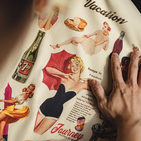 UNCLEFU Pin-Up-Girl Back-Print Long-Sleeve T-Shirt