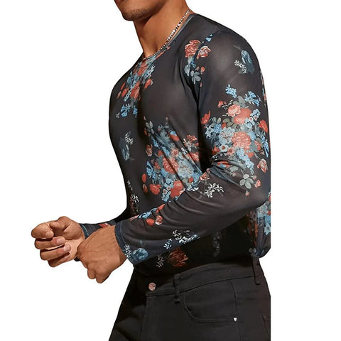 ICCLEK Haut à manches longues à imprimé floral pour hommes