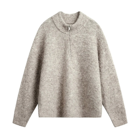 TFETTER Coil Yarn Knit Half-Zip Pullover