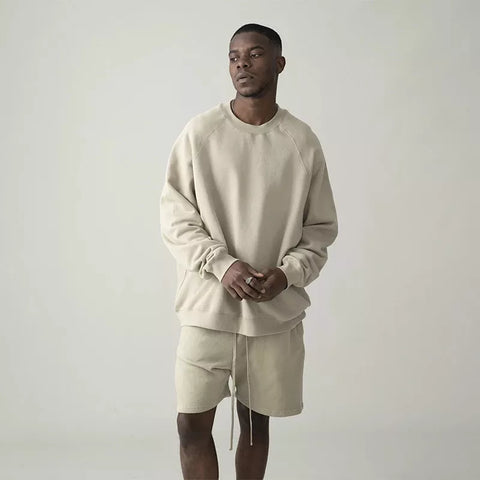 Solid Color Crew-Neck 100% Cotton Sweatshirt