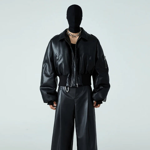 MACARDI Heavy Cropped Black Pu Leather Jacket