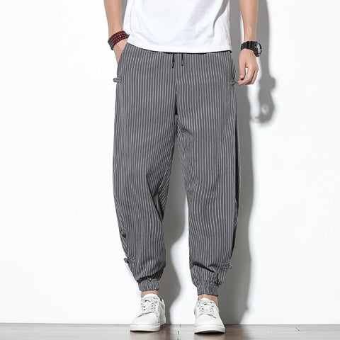 Men's Striped Cotton-Linen Harem Pants