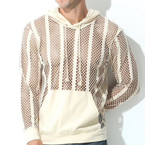SSANSISITER Men's Mesh Hooded Sweatshirt